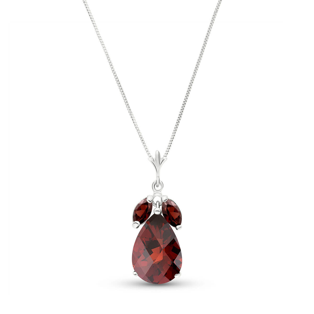 14K. SOLID GOLD NECKLACE WITH NATURAL GARNETS (White Gold)